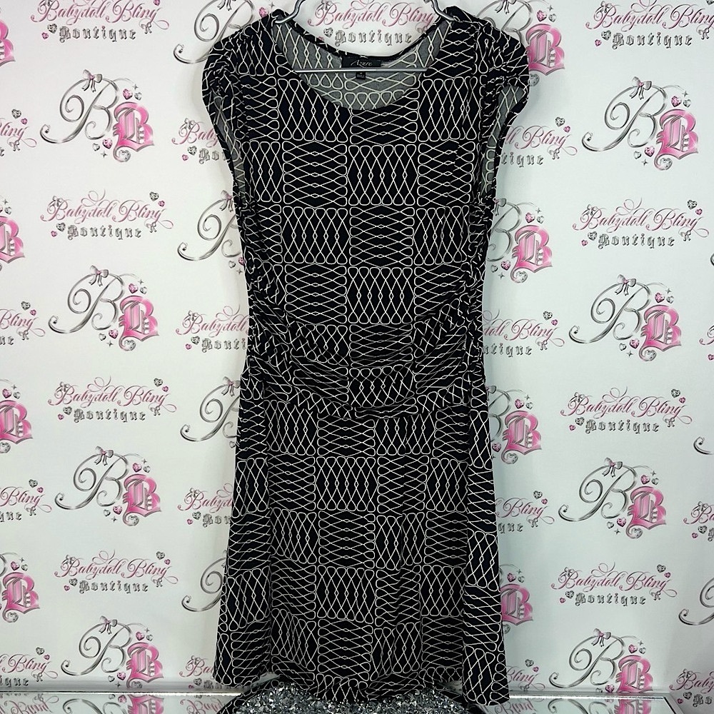 Azure dress drape style Chic Black and White Geometric Mini Dress